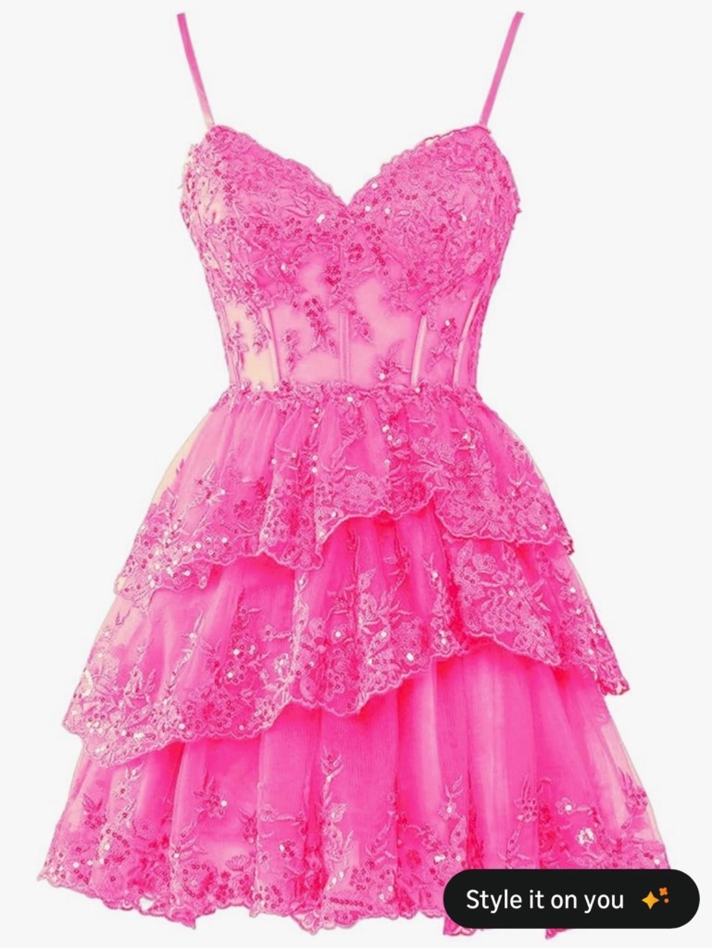 Hot Pink Tiered Lace Mini Dress